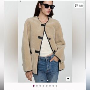 NWT Mango Faux fur coat with appliqués